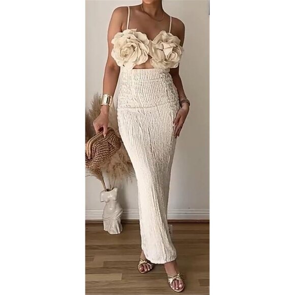 Women's Bodycon Dress 100% Polyester Spaghetti Strap 3D Flowers Party - Picture 2 of 6